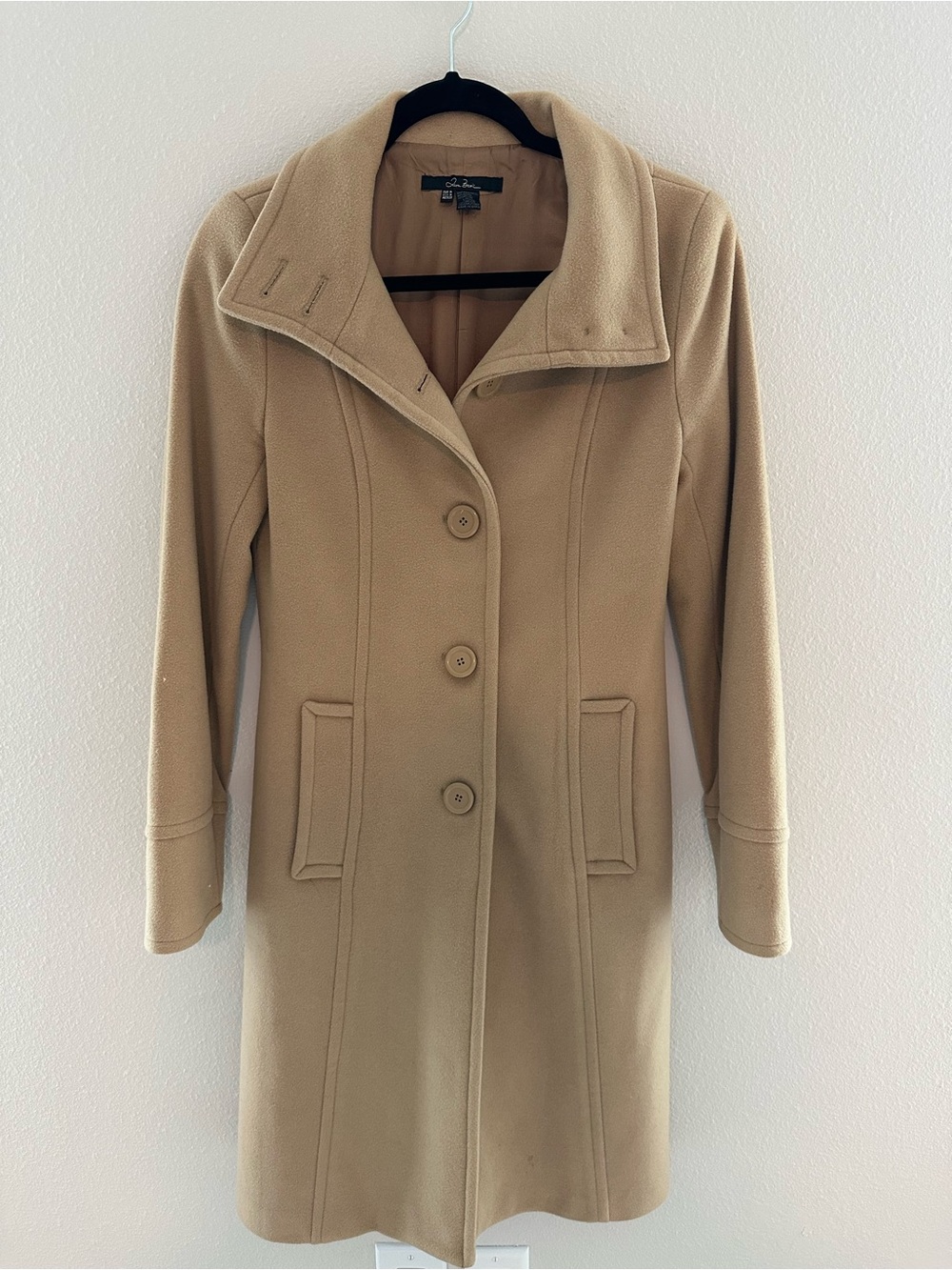 Camel Wool-Blend Single-Breasted Trench Coat